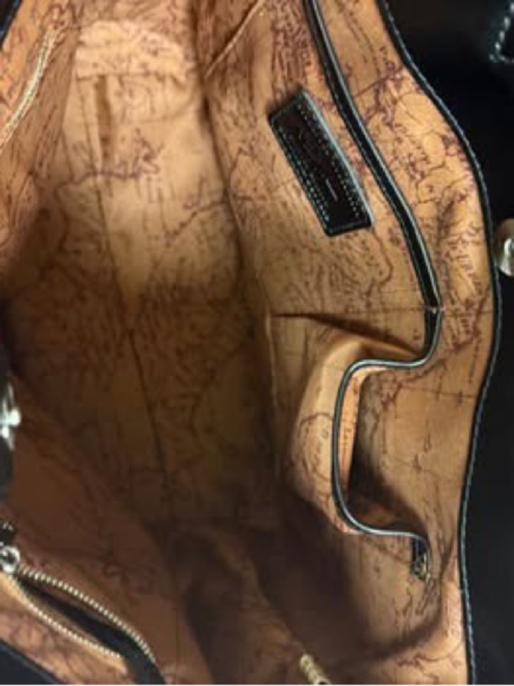 Patricia Nash Black Tote with Tan Map-Print Interior